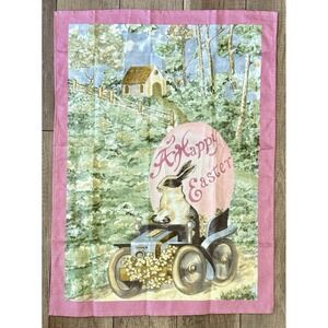 NWOT Williams Sonoma  "A Happy Easter" Bunny Tractor Hand/Tea Towel Linen/Cotton